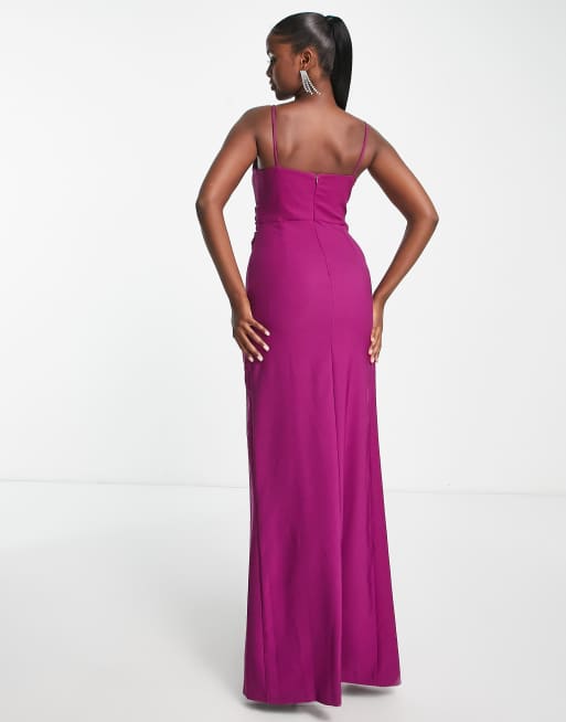 Trendyol – Maxi-Wickelkleid in Pflaumenlila mit schmalen Trägern, 4 von 4