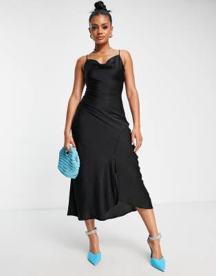 Black Satin Tea Length Dress