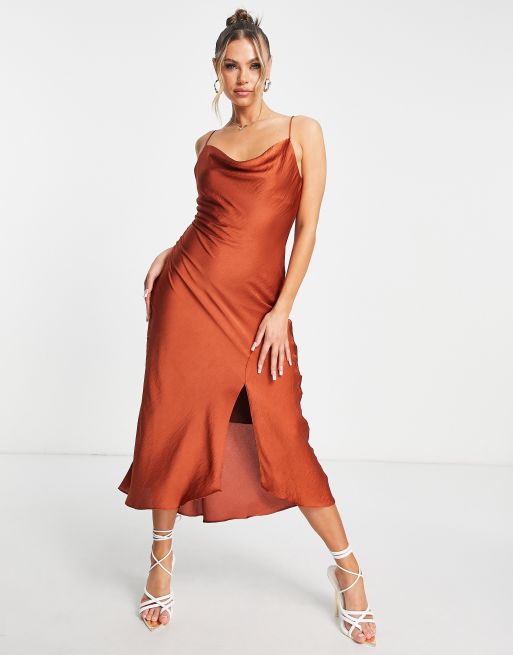 Trendyol midi cami dress in rust satin | ASOS