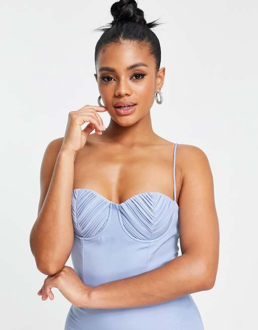 Trendyol midi dress with bust detail in baby blue