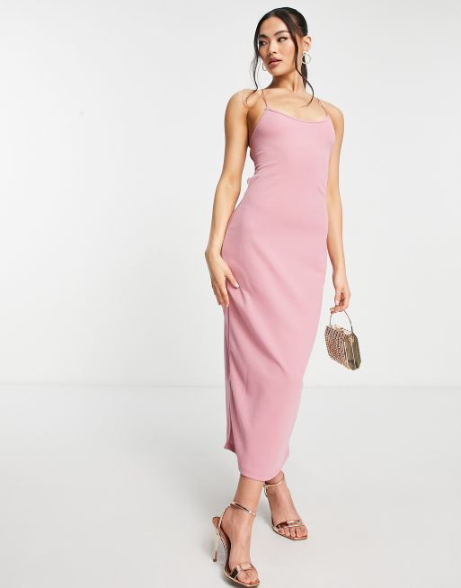 Trendyol – Midikleid mit Rückenausschnitt und Riemchen in Babyrosa