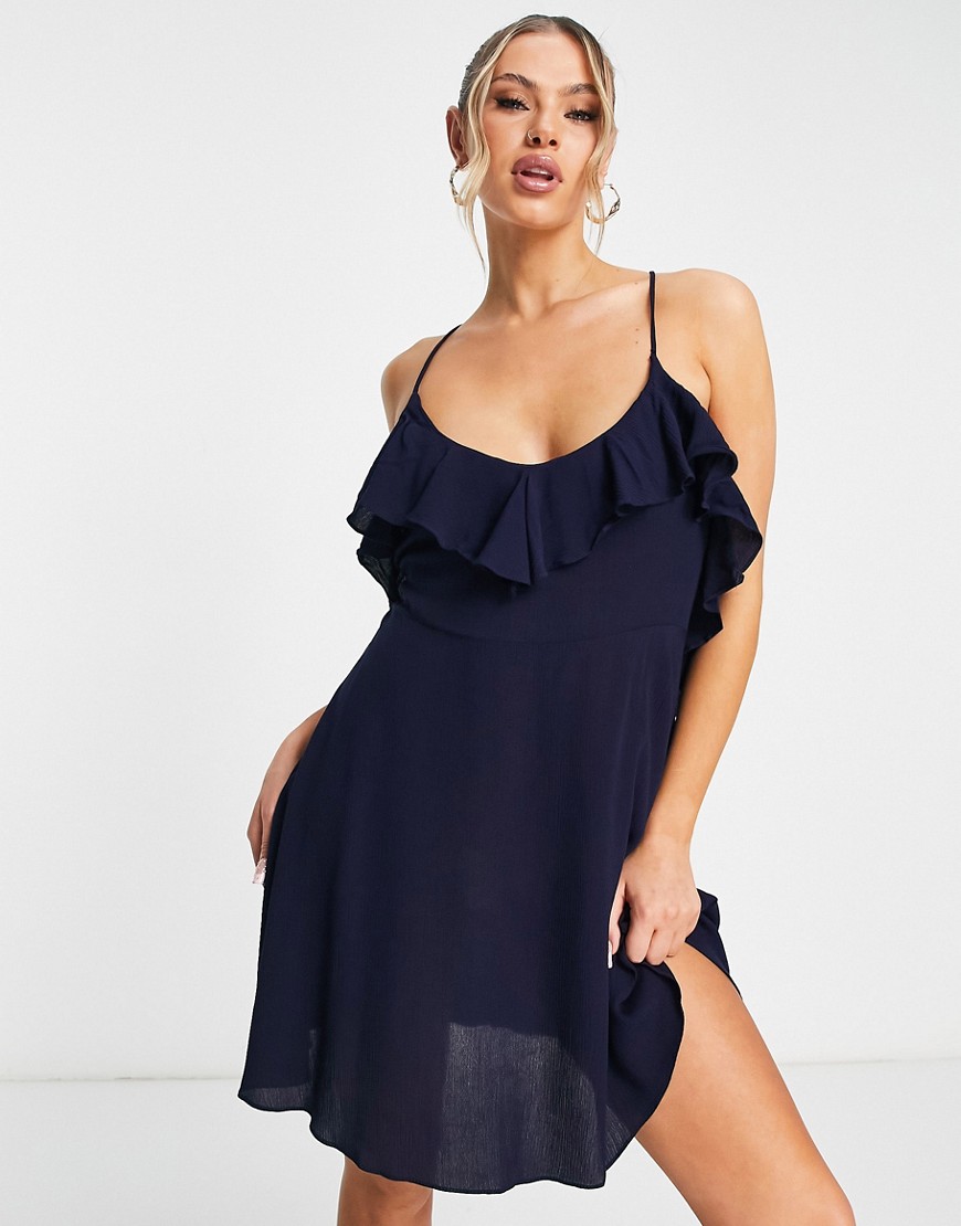 Trendyol Mini Cami Dress With Frill Detail In Navy-black