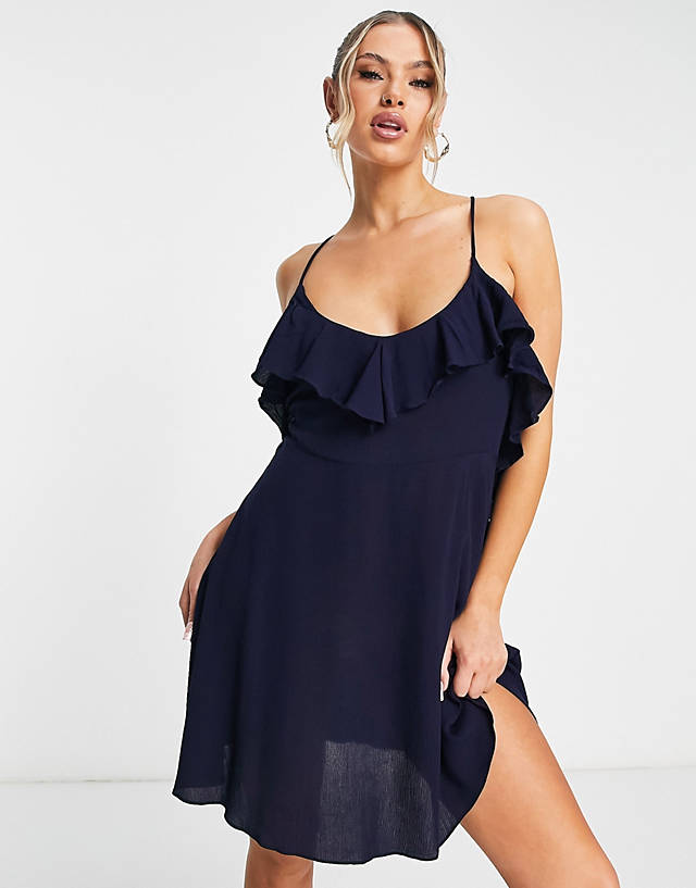 Trendyol mini cami dress with frill detail in navy