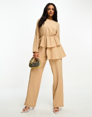 Trendyol modest jumpsuit with peplum detail in camel - ASOS Price Checker