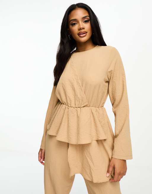 Trendyol modest jumpsuit with peplum detail in camel