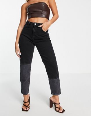Trendyol – Mom-Jeans in Schwarz mit Farbverlauf und hohem Bund
