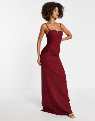Trendyol notch maxi dress in burgundy