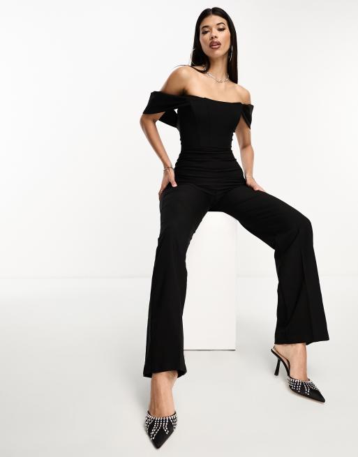 Plain off shoulder split sleeve hot sale regular jumpsuit