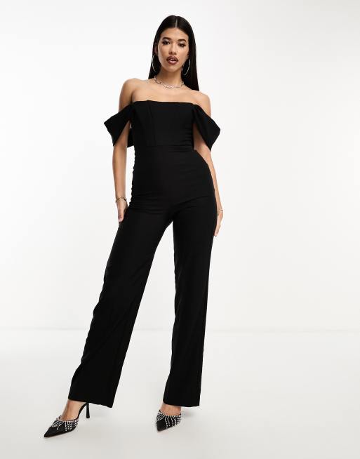 River Island Bardot Corset Jumpsuit in Black