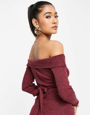 Burgundy off the shoulder sweater dress hotsell