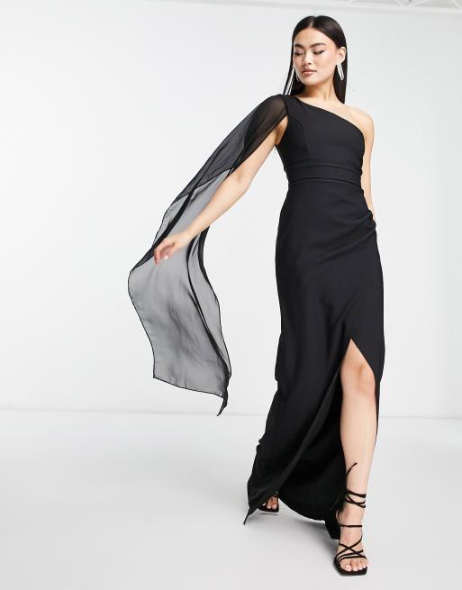 Draped One-shoulder Dress - Black - Ladies