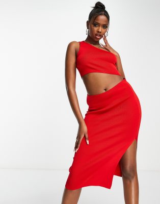 TRENDYOL Trendyol one shoulder midi dress with cut out in red