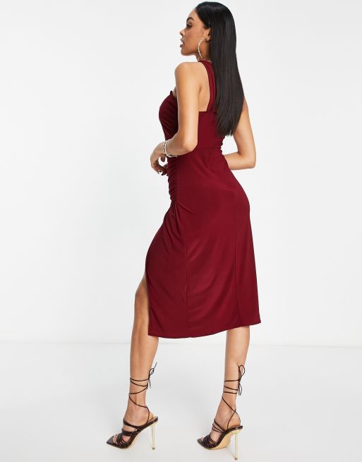 Burgundy dress shop one shoulder