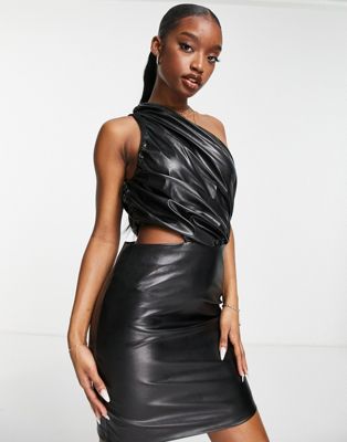 Trendyol one shoulder mini dress in ruched PU - ASOS Price Checker