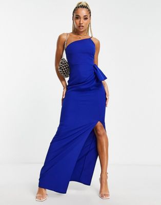 Trendyol one shoulder thigh split maxi dress in blue