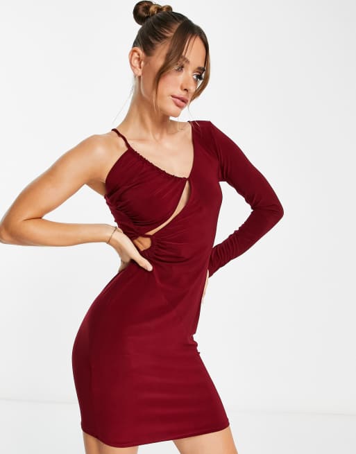 Burgundy Red Long Sleeve Mini Dress