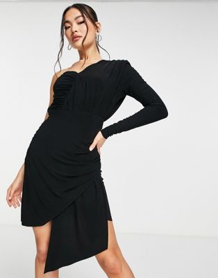 Trendyol one sleeve mini dress with drape detail in black - ASOS Price Checker