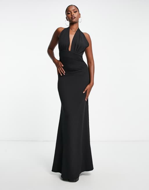 ASOS Deep Plunge Maxi Dress With Front Split in Black