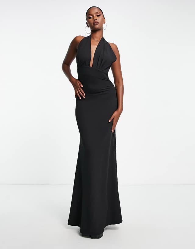 Trendyol plunge front maxi dress with split in black