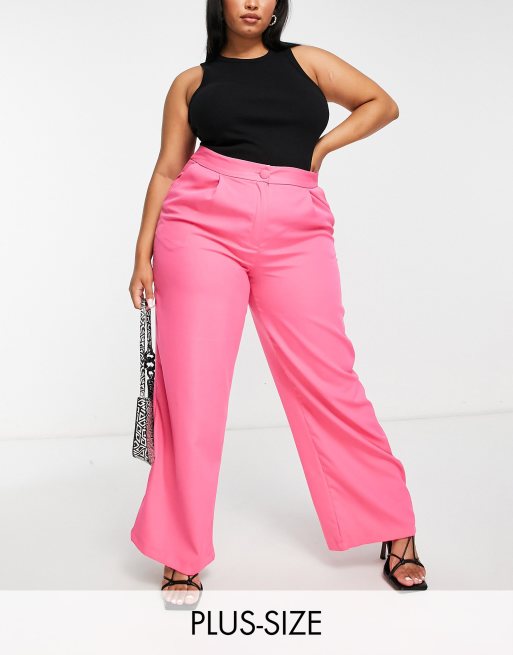 casual loose plus size wide leg pants - Pink / 3XL  Plus size outfits, Plus  size wide leg pants, Flattering outfits