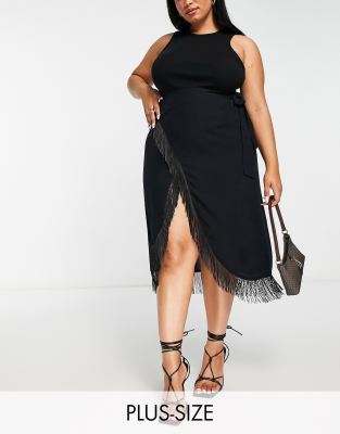 Trendyol Plus wrap front midi skirt with fringing - ASOS Price Checker