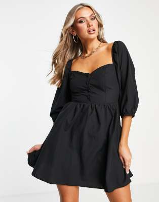 Trendyol Puff Sleeve Dress In Black ModeSens