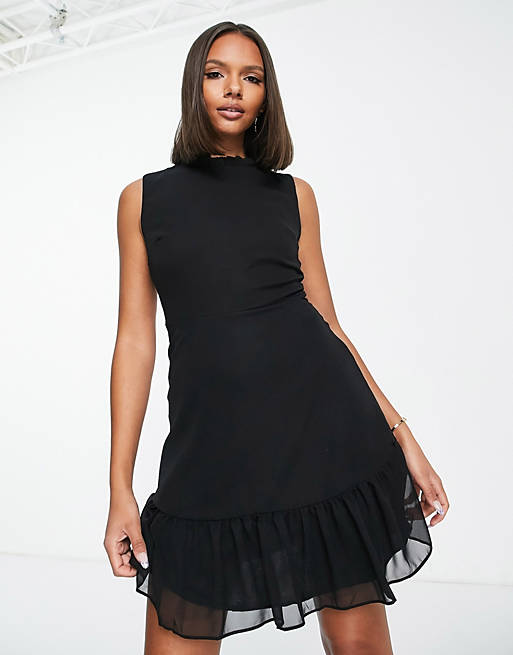 Ieder Rood Th Trendyol - Rechtvallende mini jurk met peplum zoom in zwart | ASOS