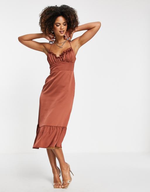 Trendyol - Robe à ourlet volanté - Marron cannelle