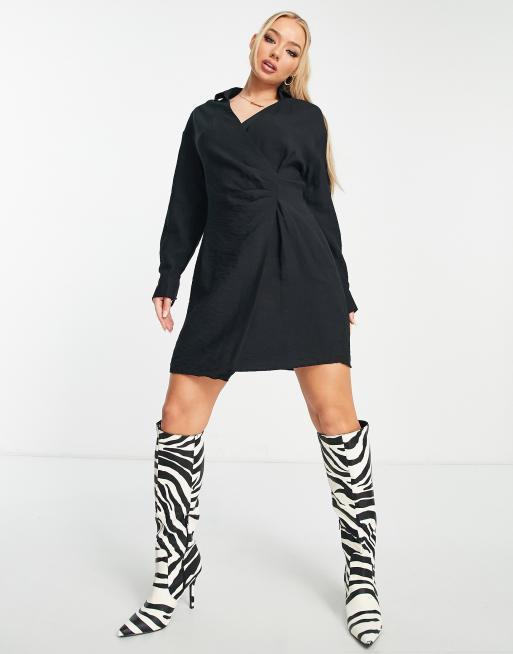 Trendyol - Robe chemise portefeuille courte - Noir, 3 de 4