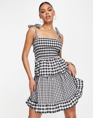 Trendyol square neck mini dress in patchwork gingham - ASOS Price Checker