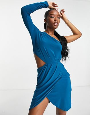 Robes du soir Trendyol - Robe courte asymétrique structurée - Bleu sarcelle