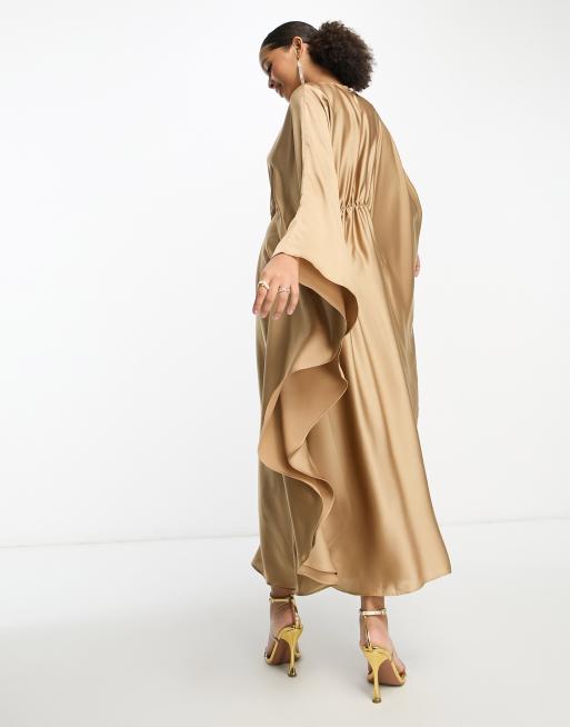 Trendyol - Robe longue à manches cape - Champagne brillant, 3 de 4