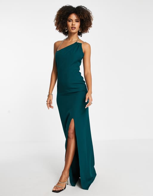 Trendyol Robe longue asym trique fente Vert meraude