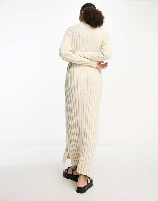 Trendyol - Robe longue côtelée à col montant - Crème, 4 de 4