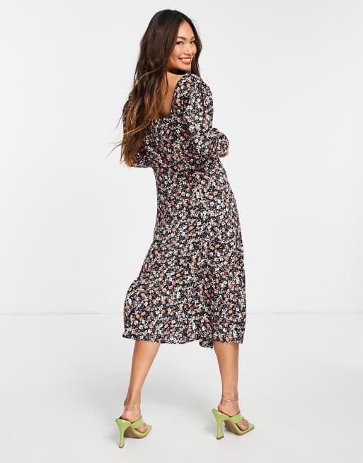 Trendyol Robe midi manches longues avec imprim petites fleurs