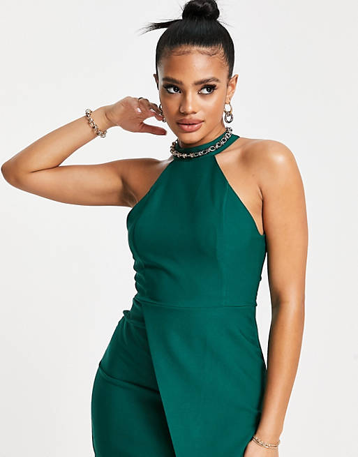 Women Trendyol ruched dress in emerald green 