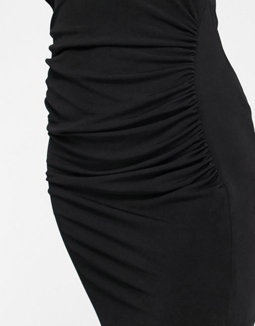 Black Dress for Women Off Shoulder Ruched Mesh Insert Slit Hem Bodycon Maxi  Dress Slim Fit : : Clothing, Shoes & Accessories
