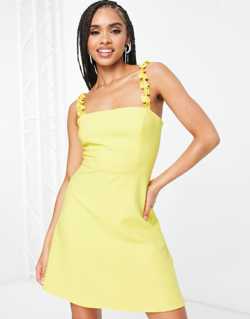 Yellow Sequin Mini Dress with Frill Strap