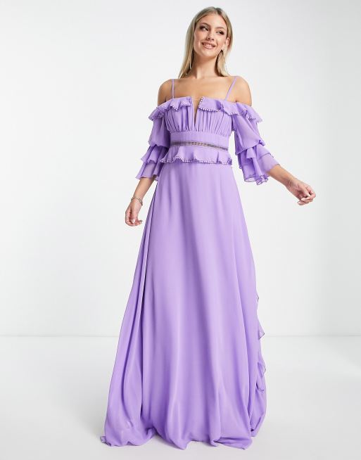 Trendyol ruffle bandeau sleeve dress in purple