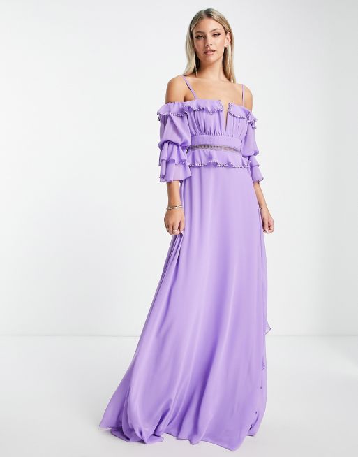 Buy Louis Vuitton Purple Silk Ruched Ruffled Dress With Bow Online in India  