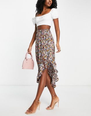 Trendyol ruffle front midi skirt in floral
