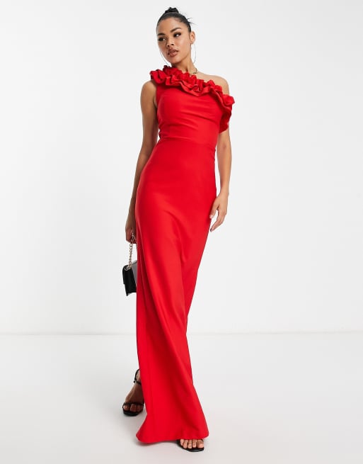 One shoulder sale maxi dress red