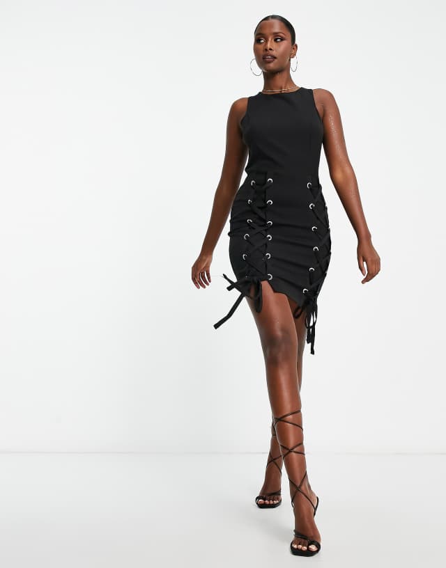 Trendyol sleeveless mini dress with lace up detail in black