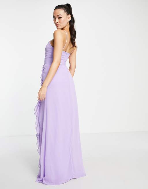 Trendyol slit ruffle halter neck maxi dress in lilac