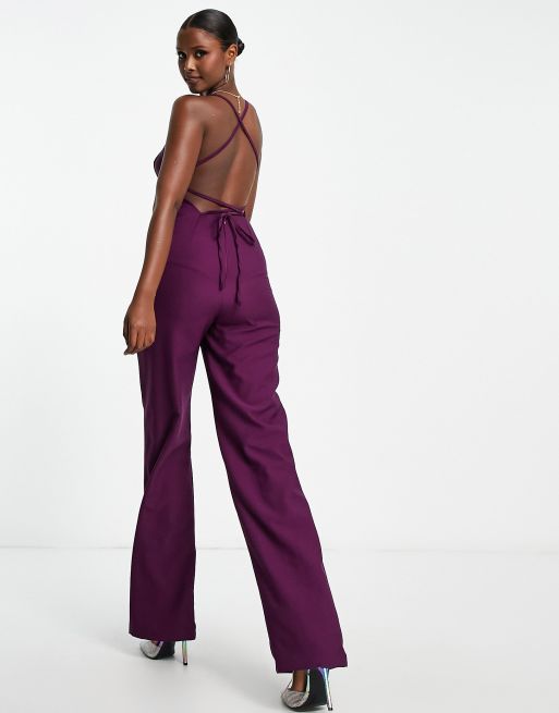 Trendyol square neck cami jumpsuit in plum