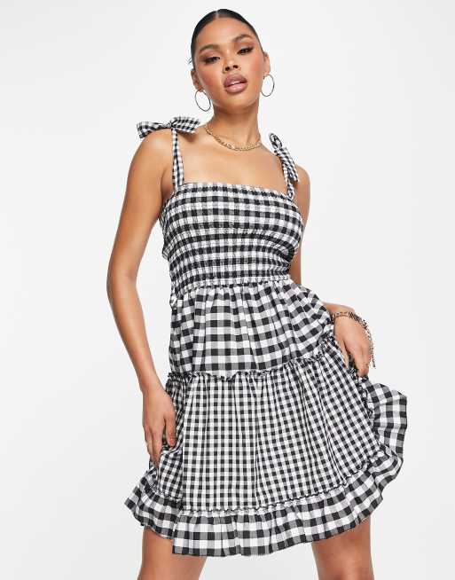 Black Gingham Dress- Off-the-Shoulder Dress Mini Dress Boho, 51% OFF