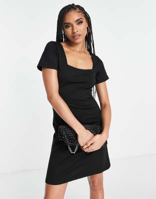 Trendyol Square Neck Mini Shift Dress In Black