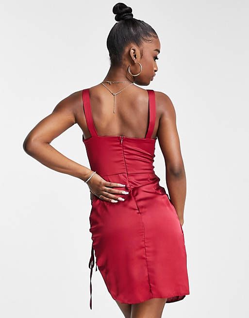 Trendyol square neck wrap mini dress in red 