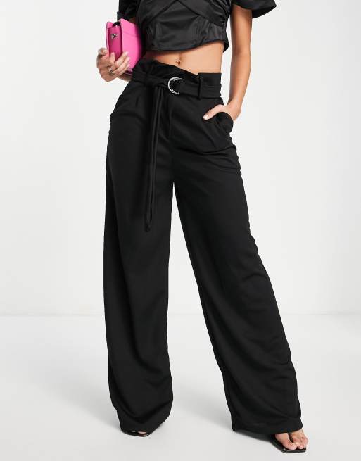 Trendyol straight leg trousers with belt in black