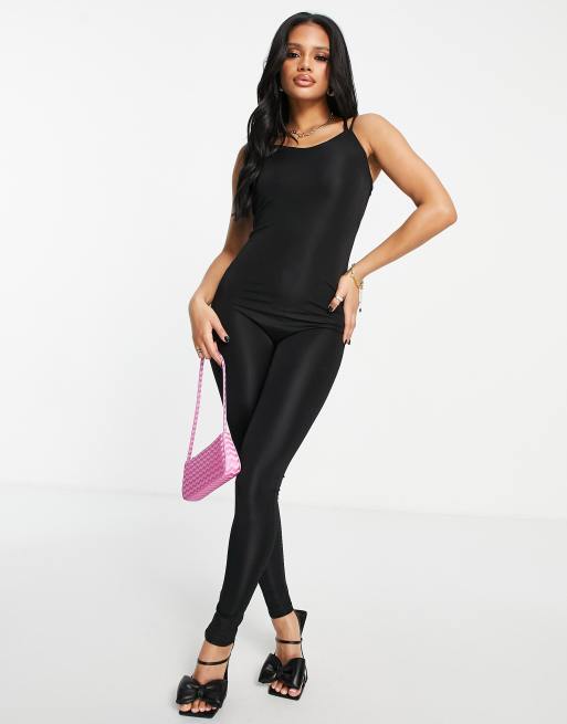 Trendyol strappy bodycon jumpsuit in black